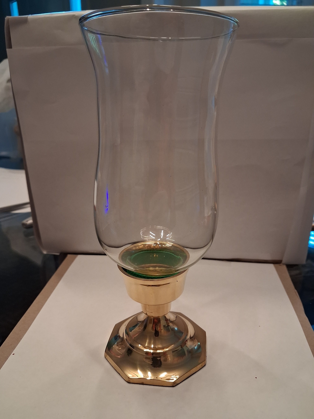 Solid Brass and Clear Glass Hurricane Candle Holder - Gold and Clear